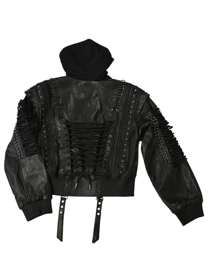 Lace Up Leather Bomber Jacket Apple Bottom Jeans