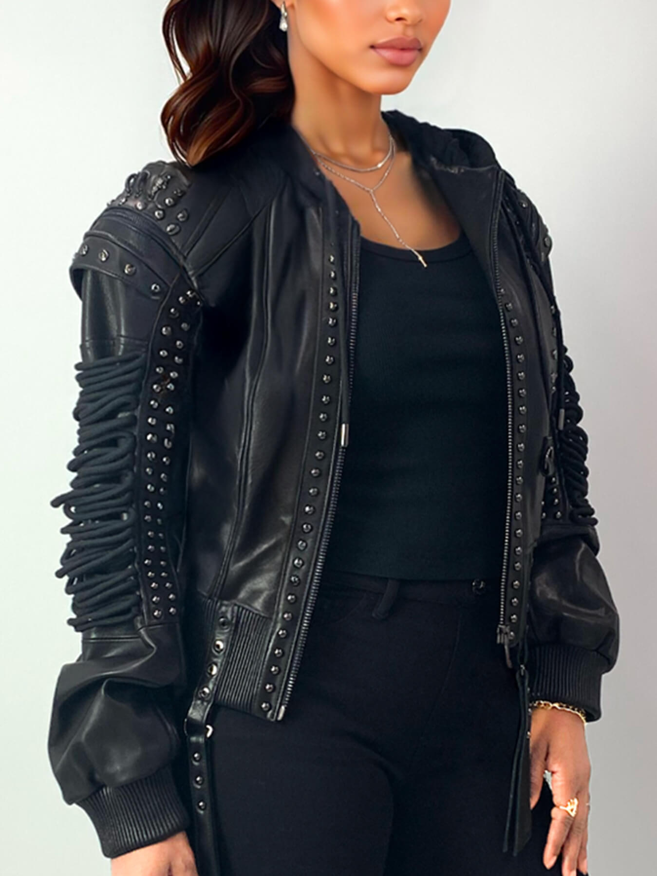 Lace Up Leather Bomber Jacket Apple Bottom Jeans