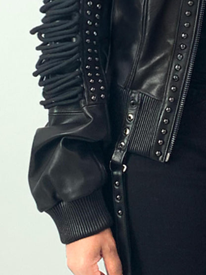 Lace Up Leather Bomber Jacket Apple Bottom Jeans