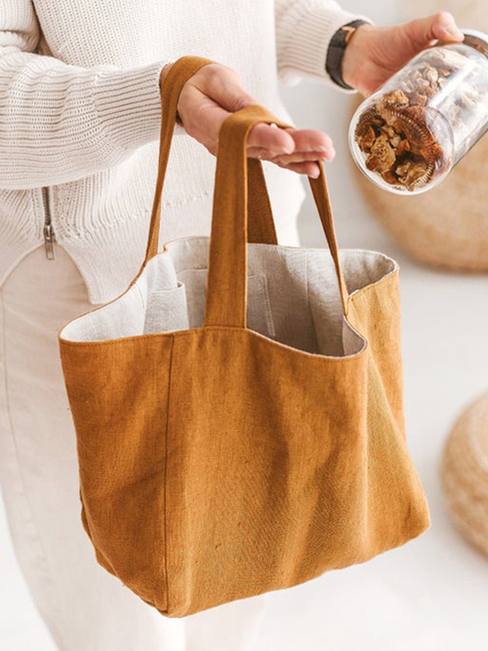 100% Linen Large-Capacity Tote Bag LINTICO