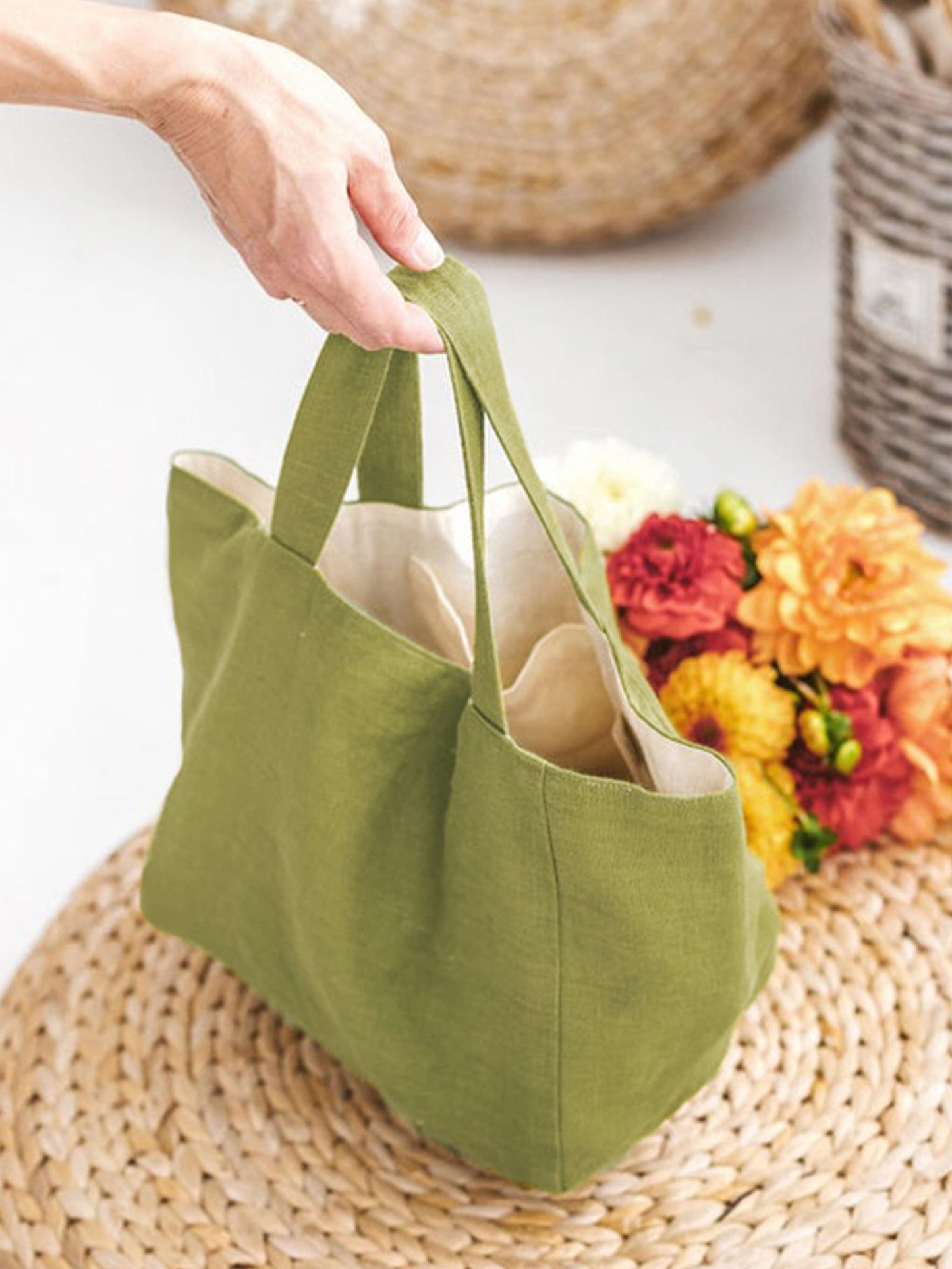 100% Linen Large-Capacity Tote Bag LINTICO