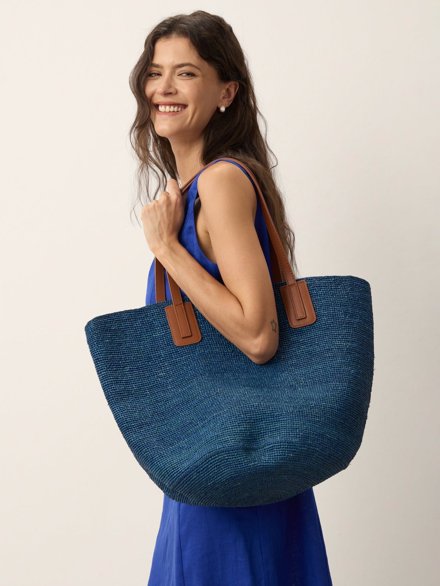 Handwoven Raffia Tote Bag With Leather Handles LINTICO