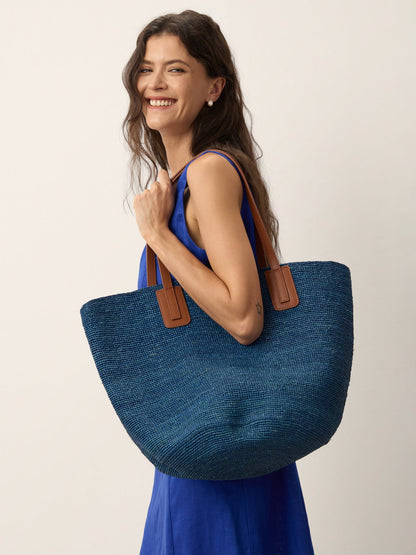 Handwoven Raffia Tote Bag With Leather Handles LINTICO