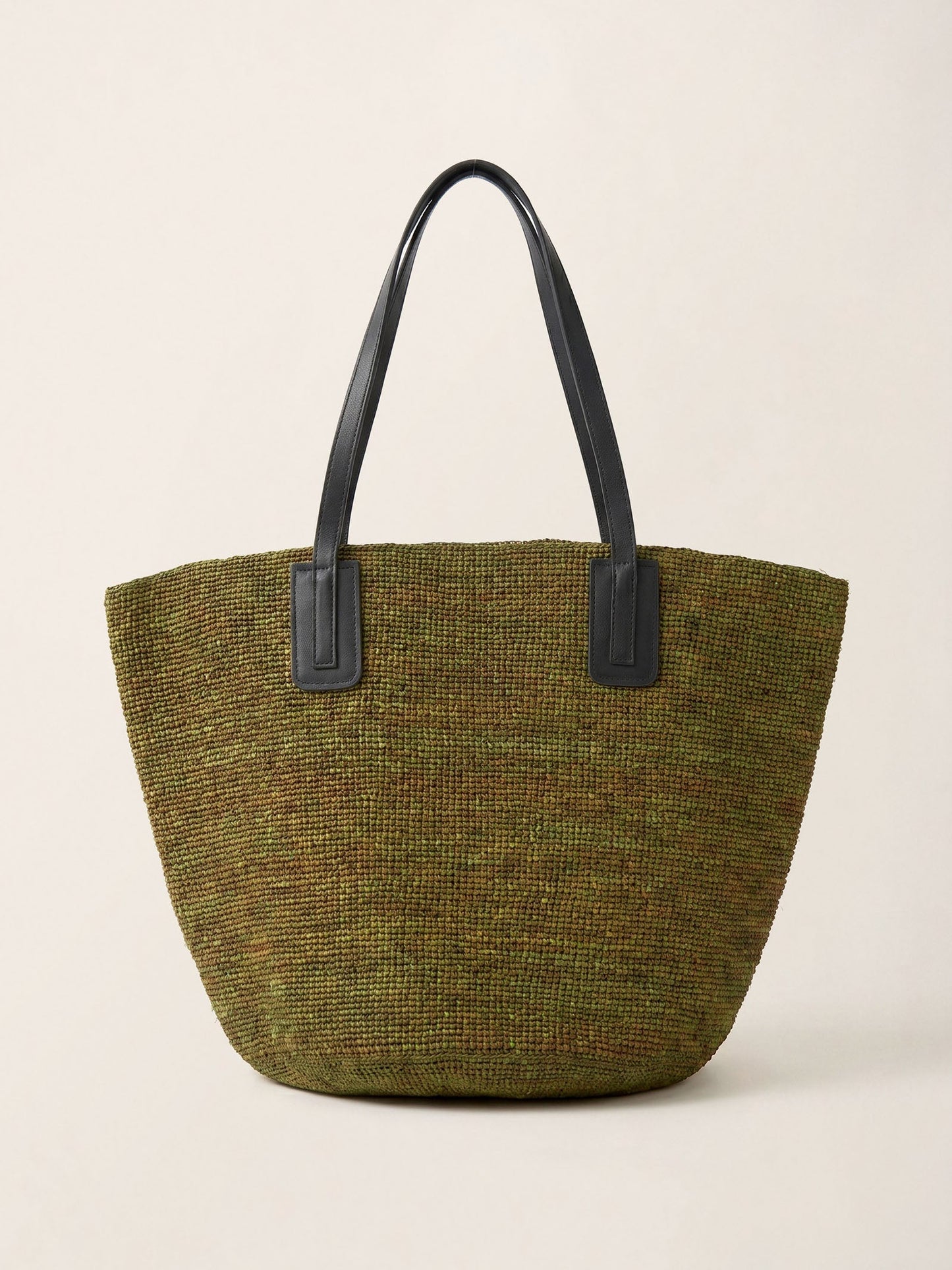 Handwoven Raffia Tote Bag With Leather Handles LINTICO