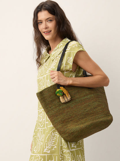 Handwoven Raffia Tote Bag With Leather Handles LINTICO