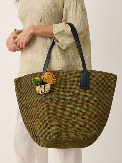 Handwoven Raffia Tote Bag With Leather Handles LINTICO