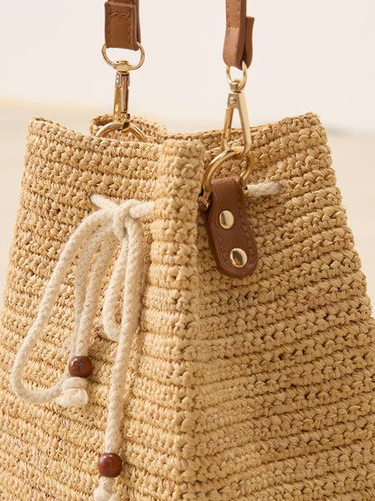 Mini Handwoven Raffia Drawstring Crossbody Bag LINTICO