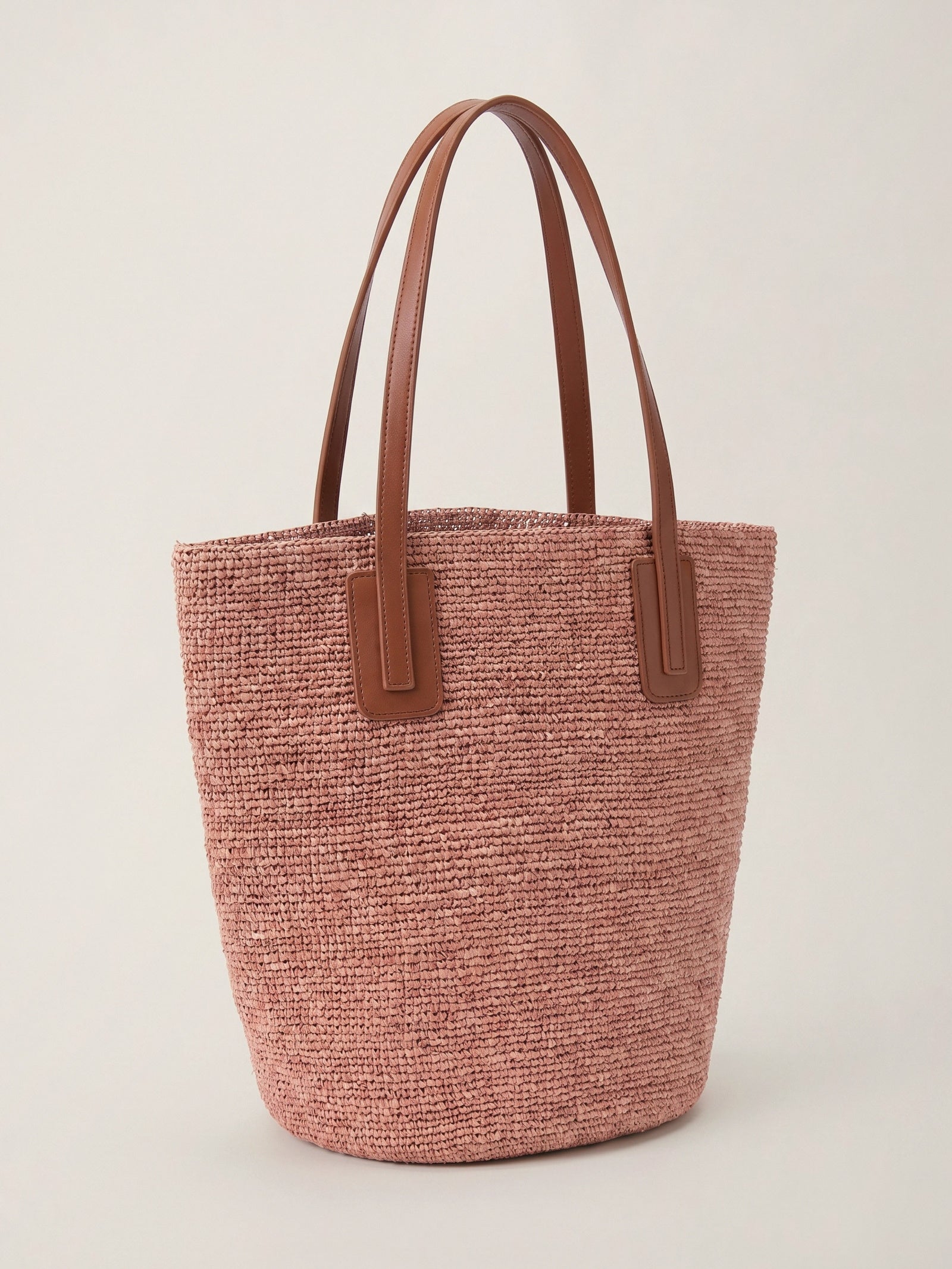 Handwoven Raffia Medium Tote Bag With Leather Handles LINTICO