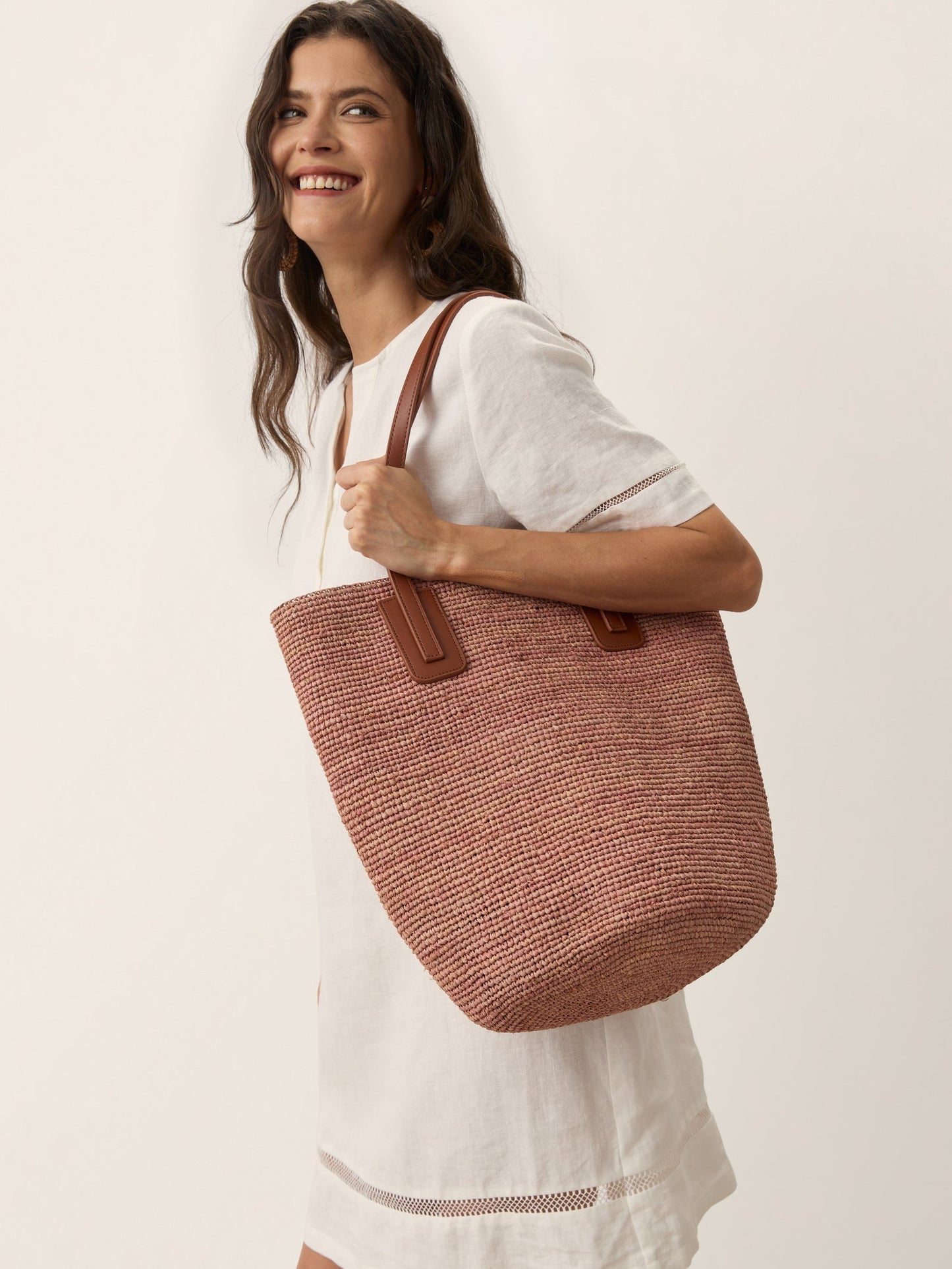 Handwoven Raffia Medium Tote Bag With Leather Handles LINTICO
