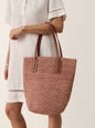 Handwoven Raffia Medium Tote Bag With Leather Handles LINTICO