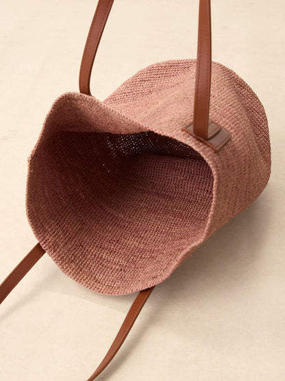 Handwoven Raffia Medium Tote Bag With Leather Handles LINTICO