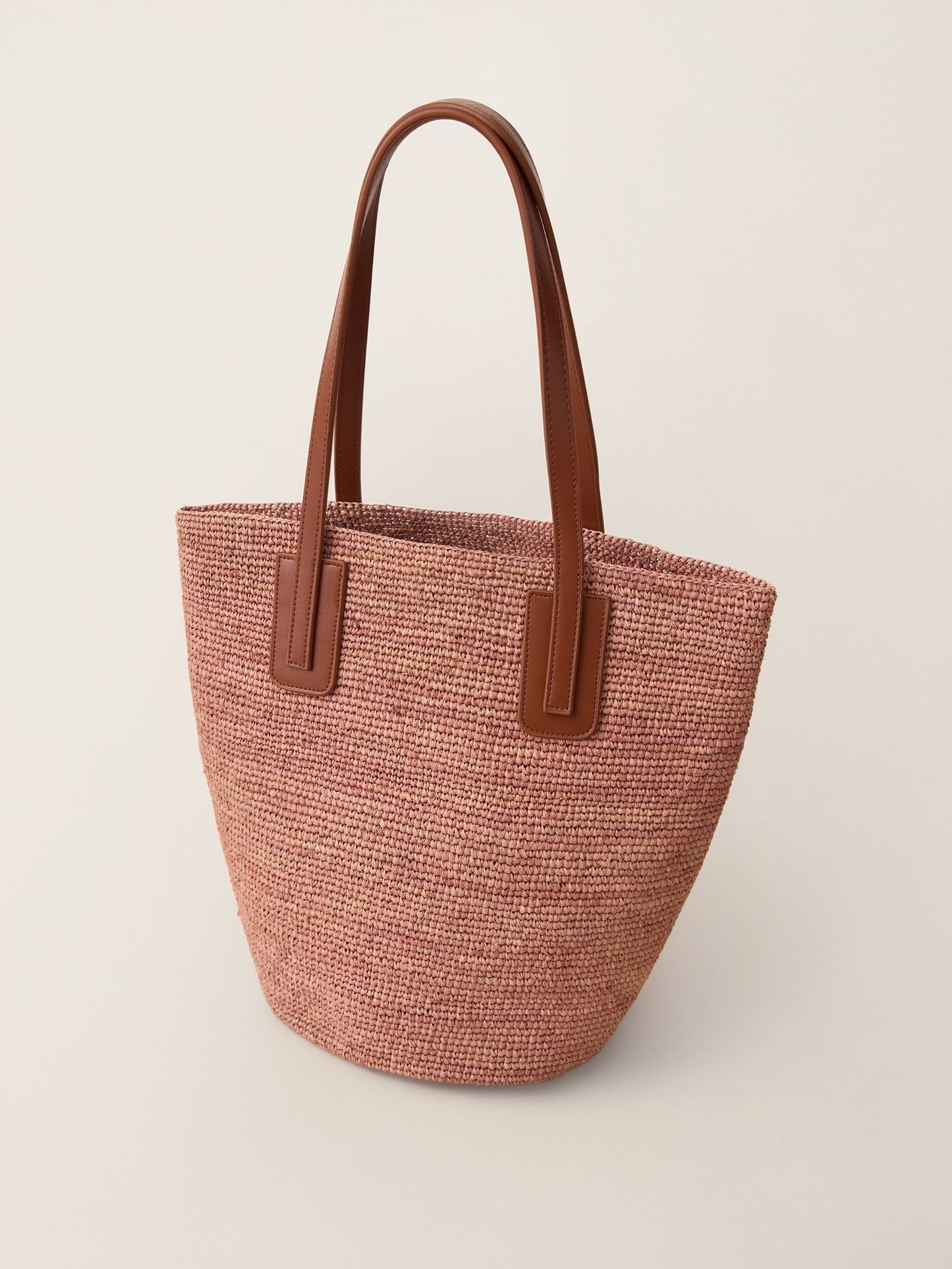 Handwoven Raffia Medium Tote Bag With Leather Handles LINTICO