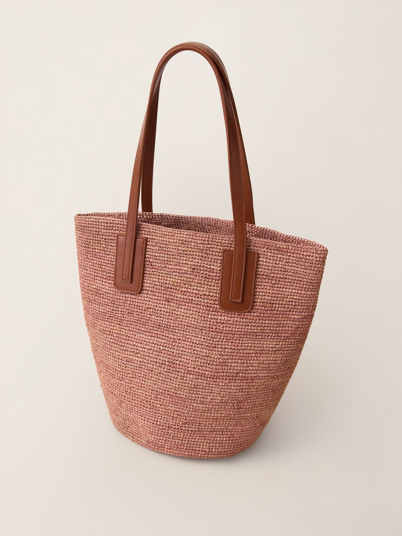 Handwoven Raffia Medium Tote Bag With Leather Handles LINTICO