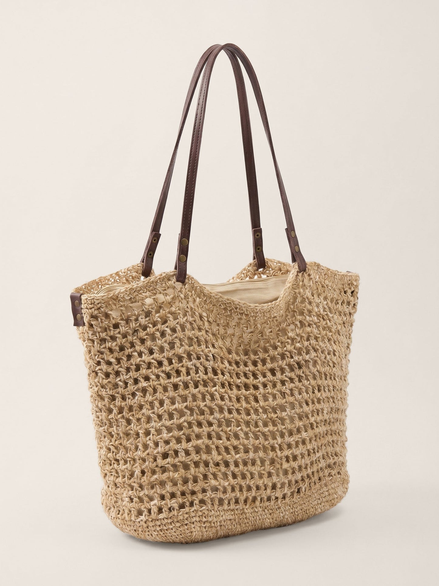 Linen-Cotton Open-Weave Tote Bag With Zip Pouch LINTICO