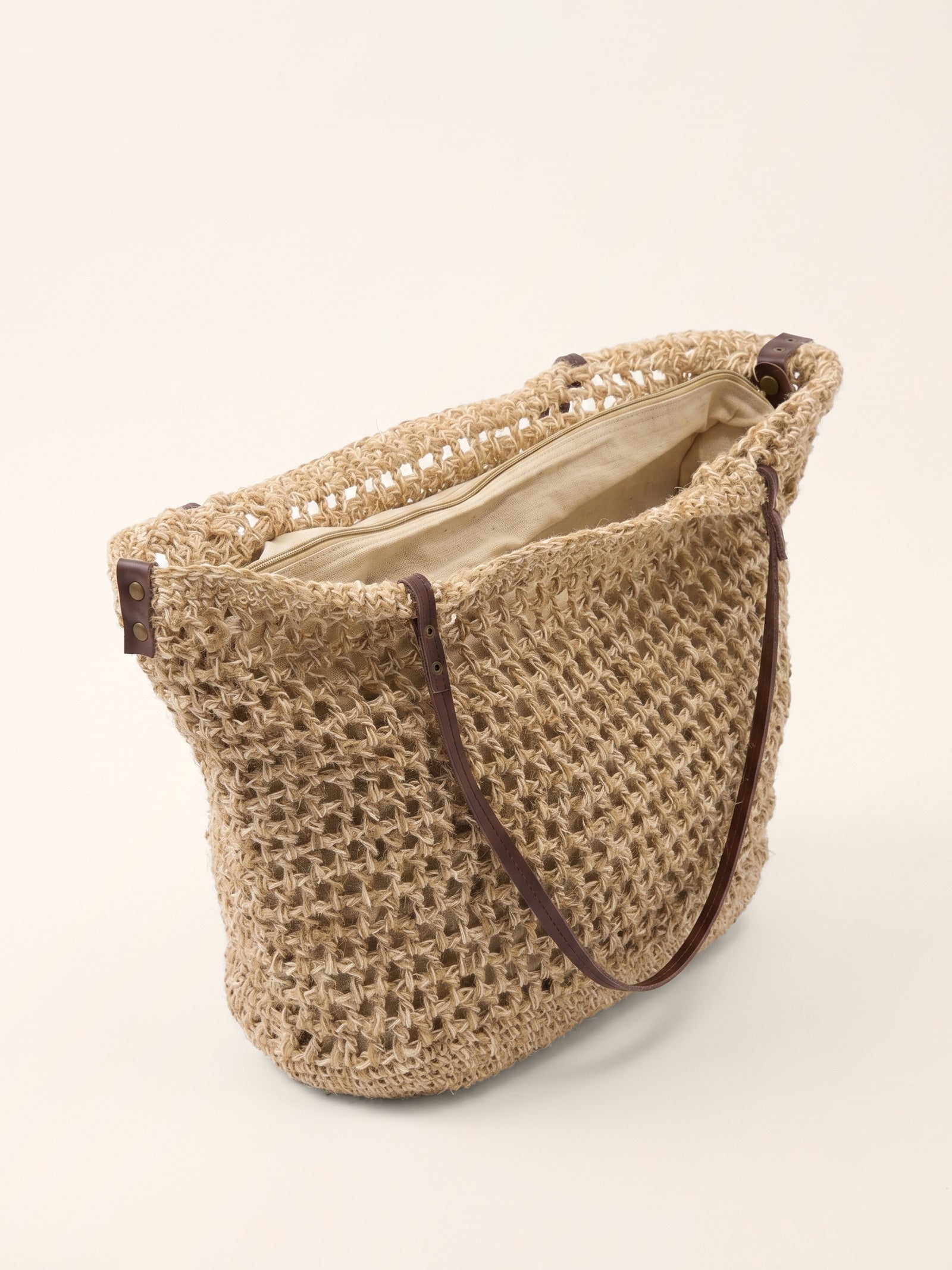 Linen-Cotton Open-Weave Tote Bag With Zip Pouch LINTICO