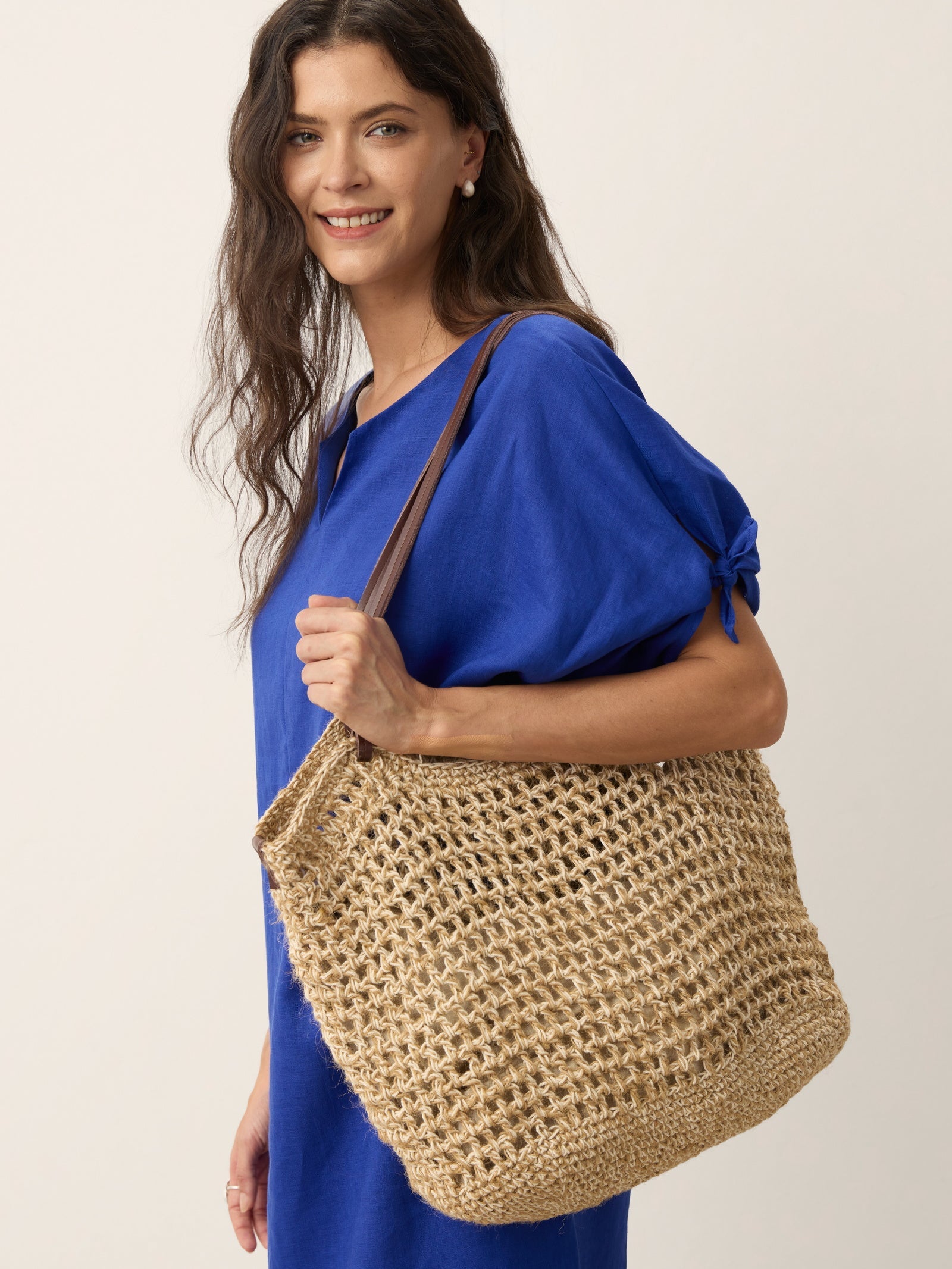 Linen-Cotton Open-Weave Tote Bag With Zip Pouch LINTICO
