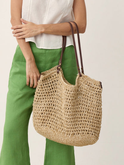 Linen-Cotton Open-Weave Tote Bag With Zip Pouch LINTICO