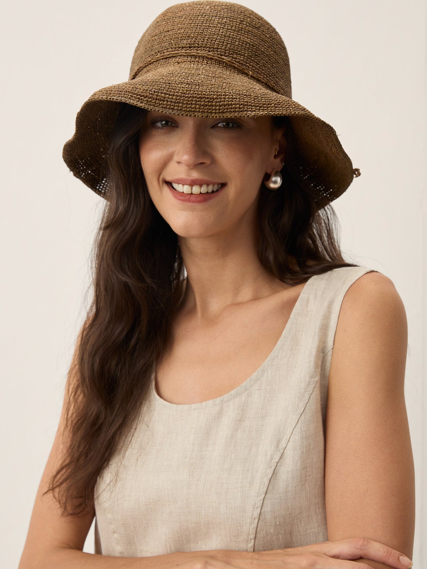 Handwoven Raffia Wide-Brim Sun Hat With Removable Bow LINTICO