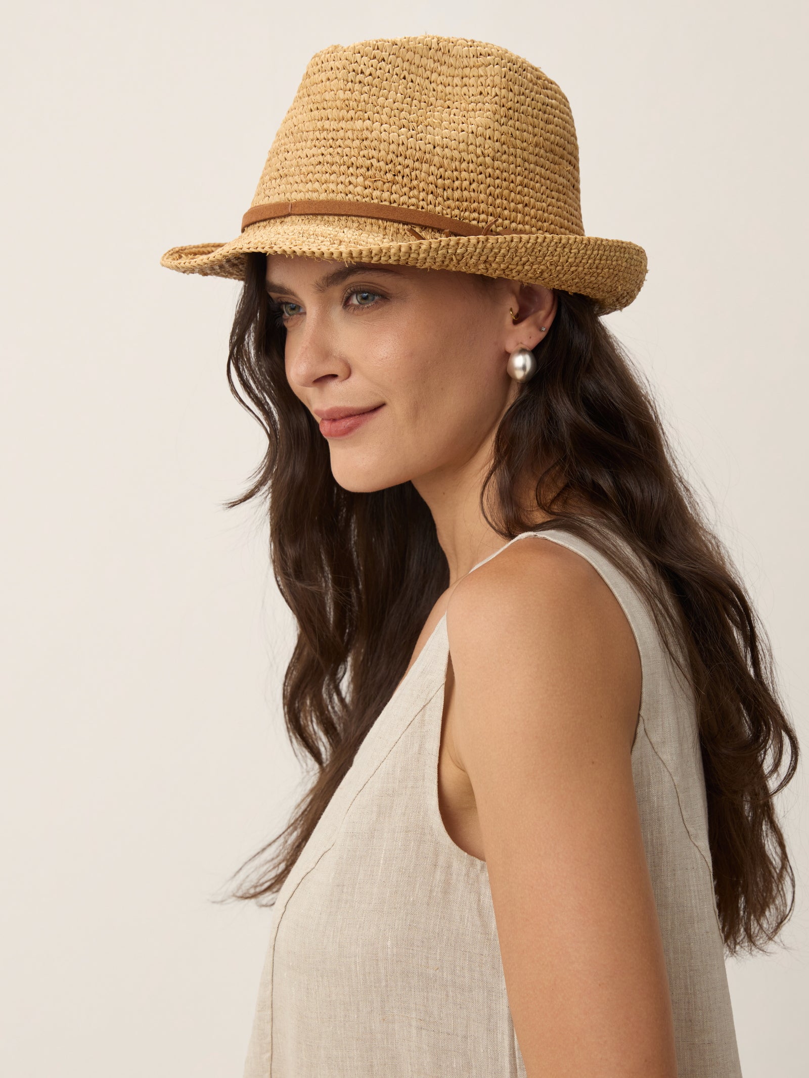 Handwoven Raffia Fedora Sun Hat With Removable Bow LINTICO