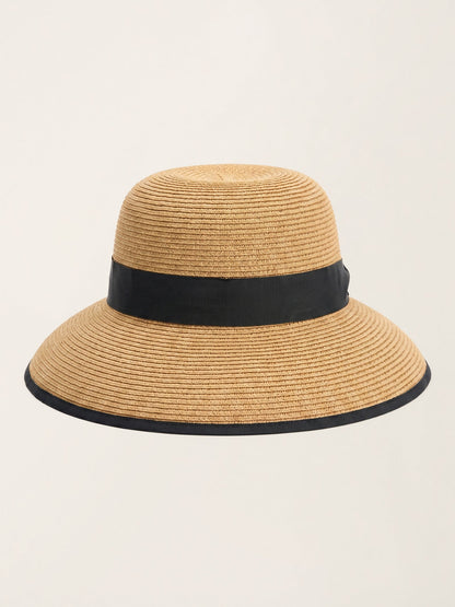 Handwoven Paper Straw Wide-Brim Sun Hat With Bow LINTICO