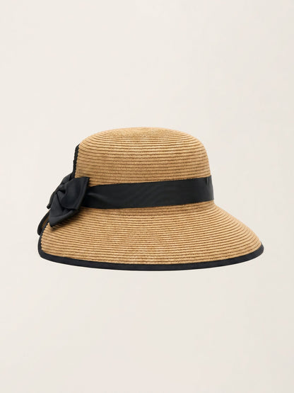 Handwoven Paper Straw Wide-Brim Sun Hat With Bow LINTICO