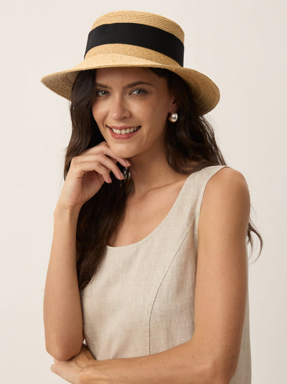 Handwoven Paper Straw Wide-Brim Sun Hat With Bow LINTICO