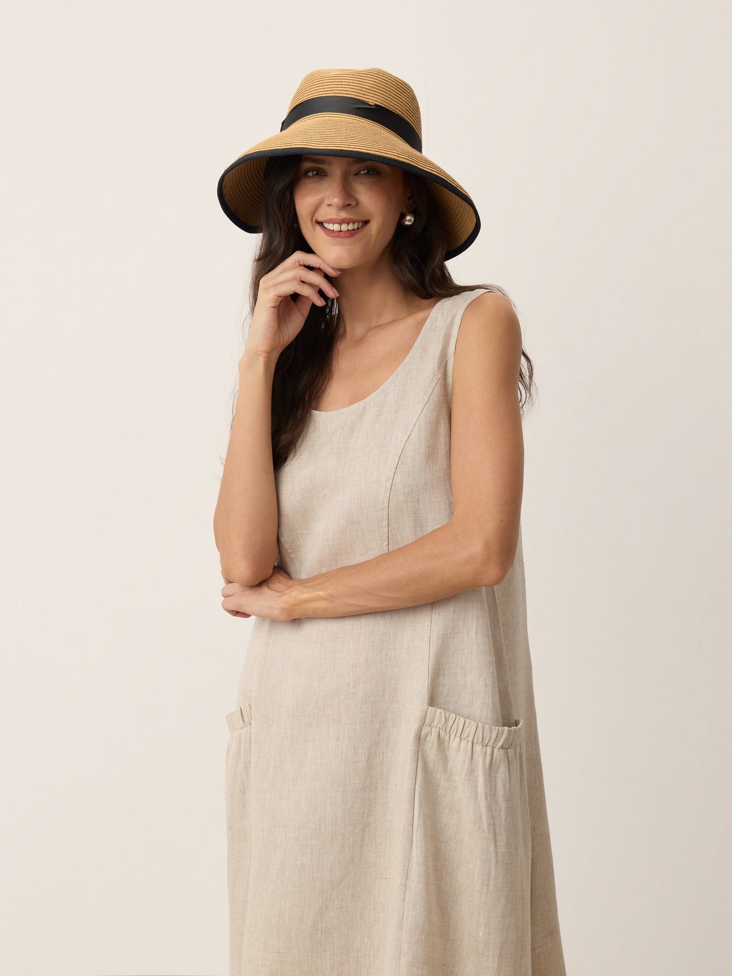Handwoven Paper Straw Wide-Brim Sun Hat With Bow LINTICO