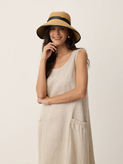 Handwoven Paper Straw Wide-Brim Sun Hat With Bow LINTICO