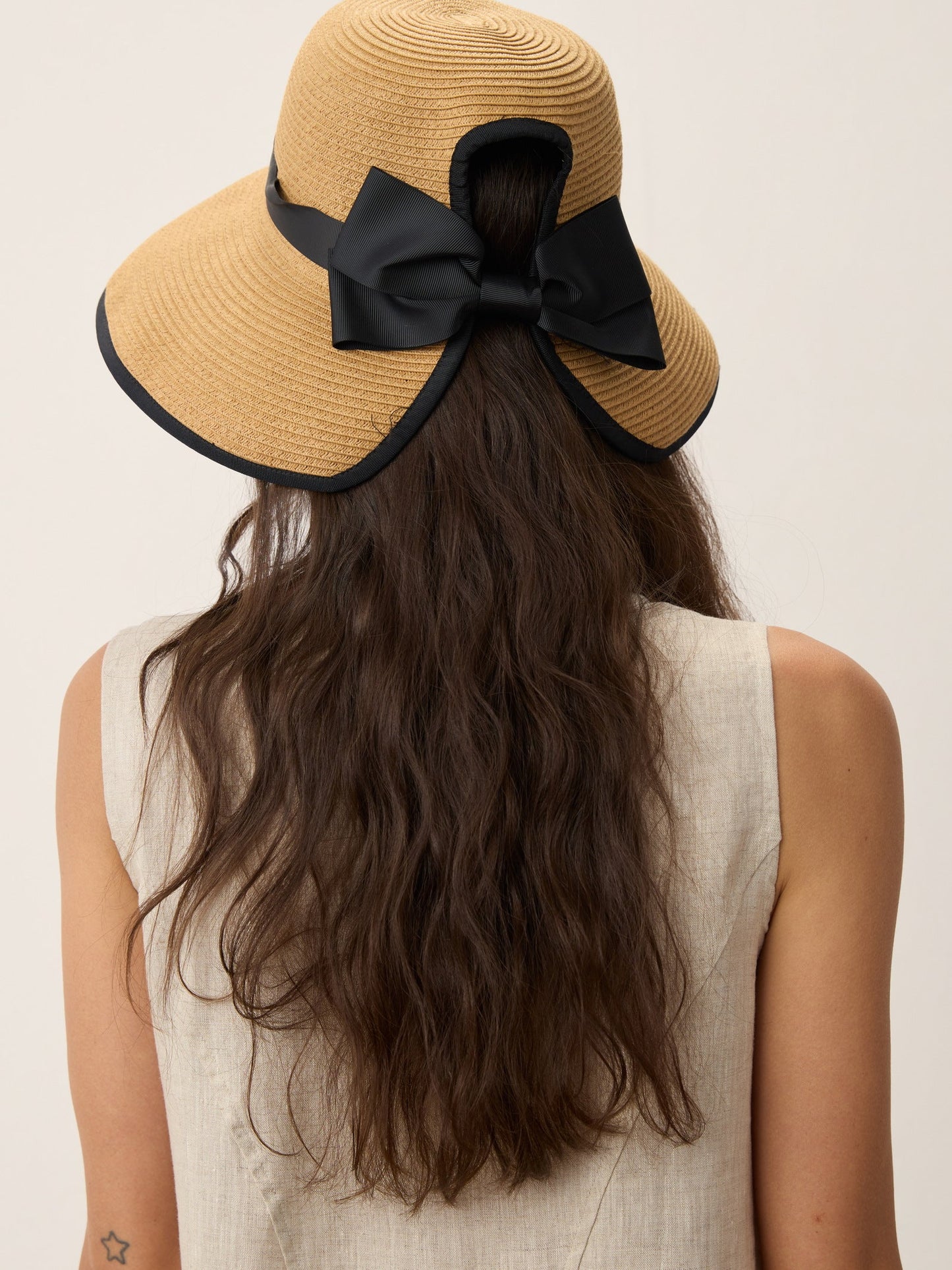 Handwoven Paper Straw Wide-Brim Sun Hat With Bow LINTICO