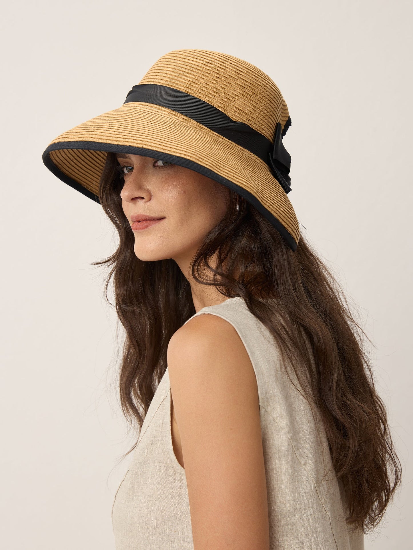 Handwoven Paper Straw Wide-Brim Sun Hat With Bow LINTICO