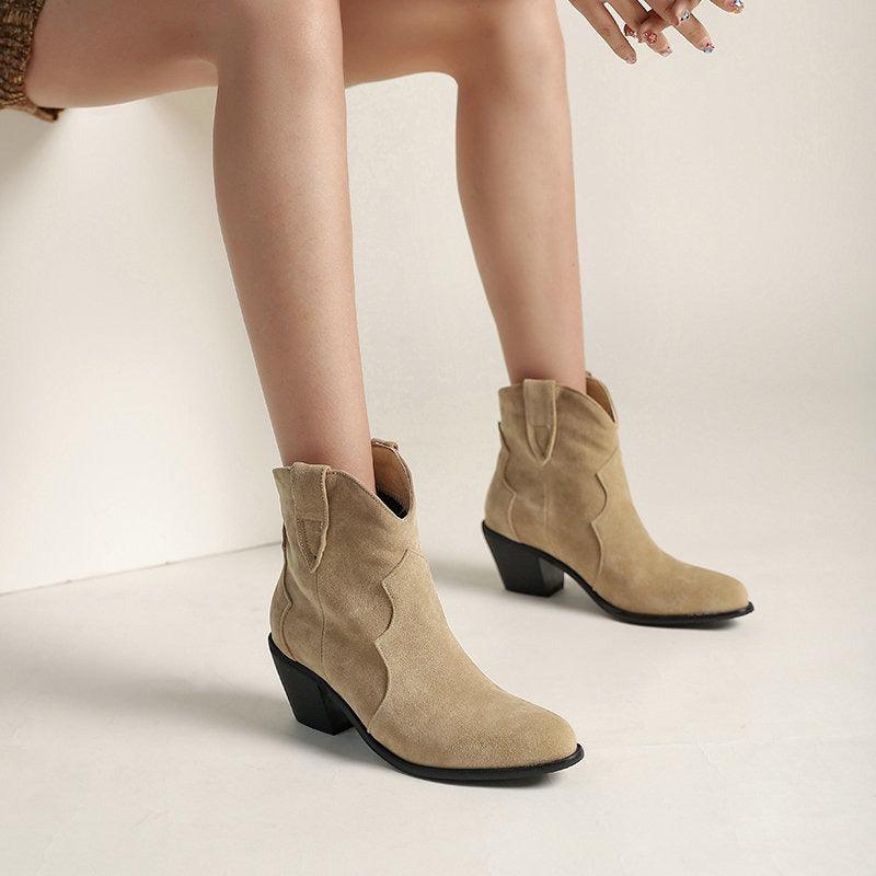 Cowgirl Chic Suede Ankle Boots - Stylish High Heel Cowgirl Boots for Women Country in My Heart