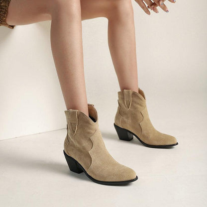 Cowgirl Chic Suede Ankle Boots - Stylish High Heel Cowgirl Boots for Women Country in My Heart