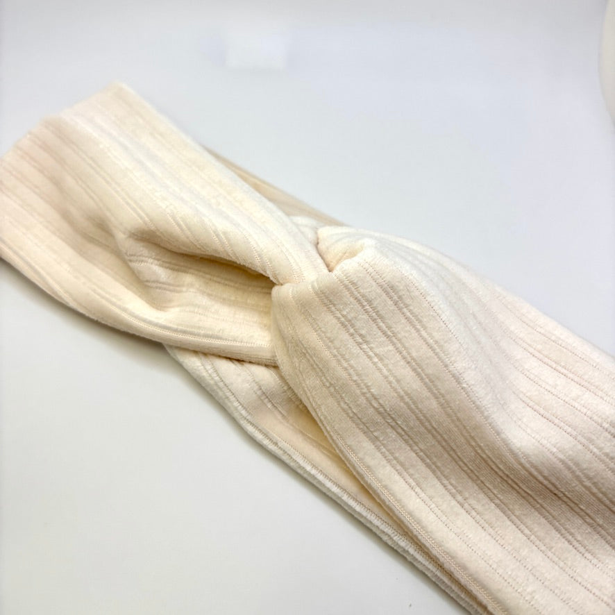Cream Velvet Ribbed Twist Knot Headband Enchanted Scrunch