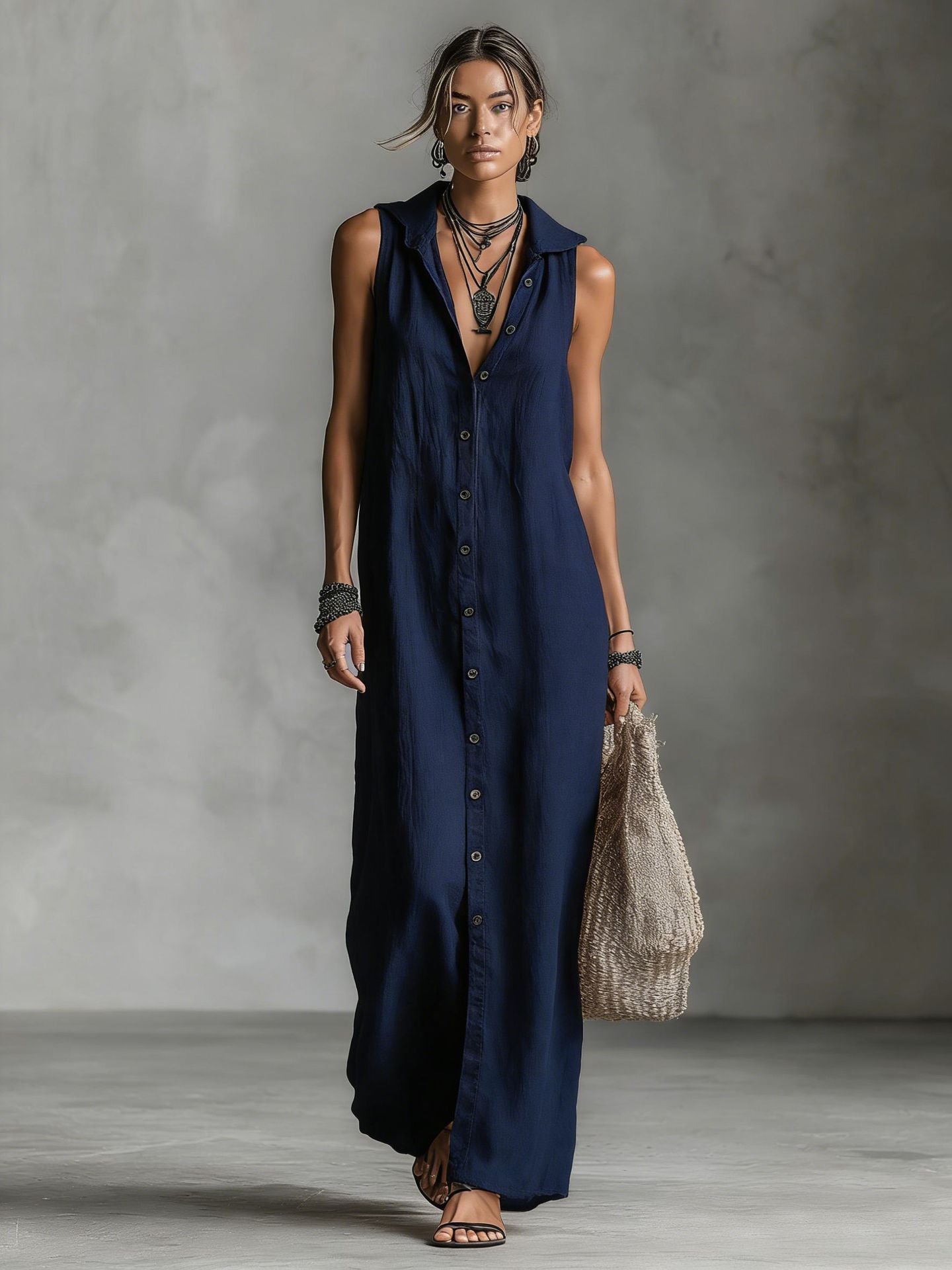 Women's Sleeveless Deep V-Neck Hooded Loose Maxi Dress – 6 Colors XS–3XL FitiqueFit