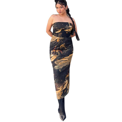 🌞 Summer Strapless Printed Tube Dress – Slim Fit Bodycon Mini FitiqueFit