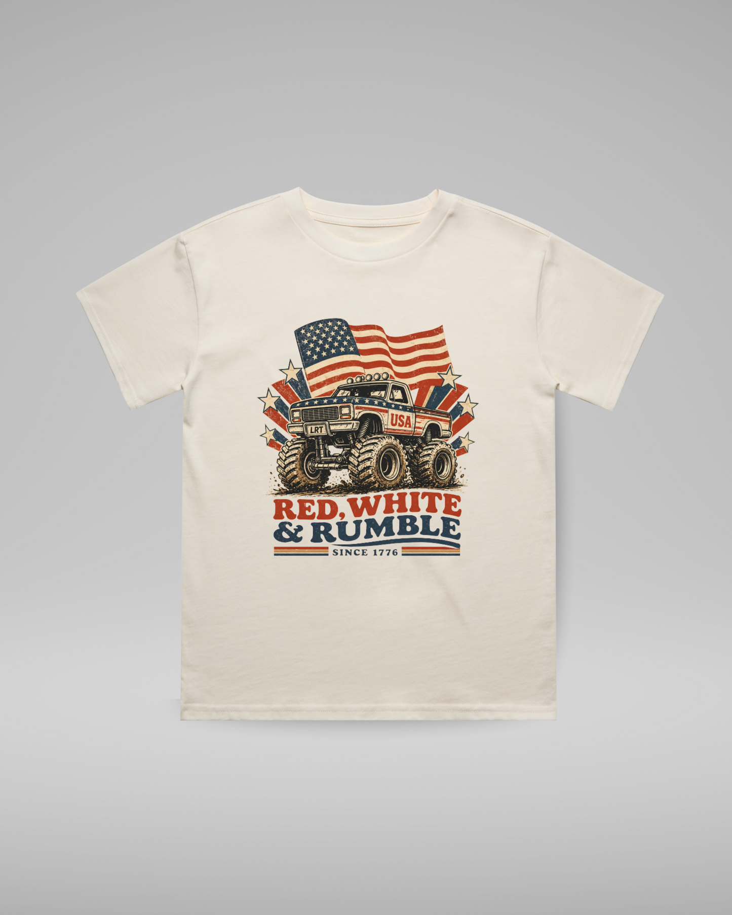 RED WHITE AND RUMBLE TEE - VINTAGE CREAM LITTLE RAD THINGS
