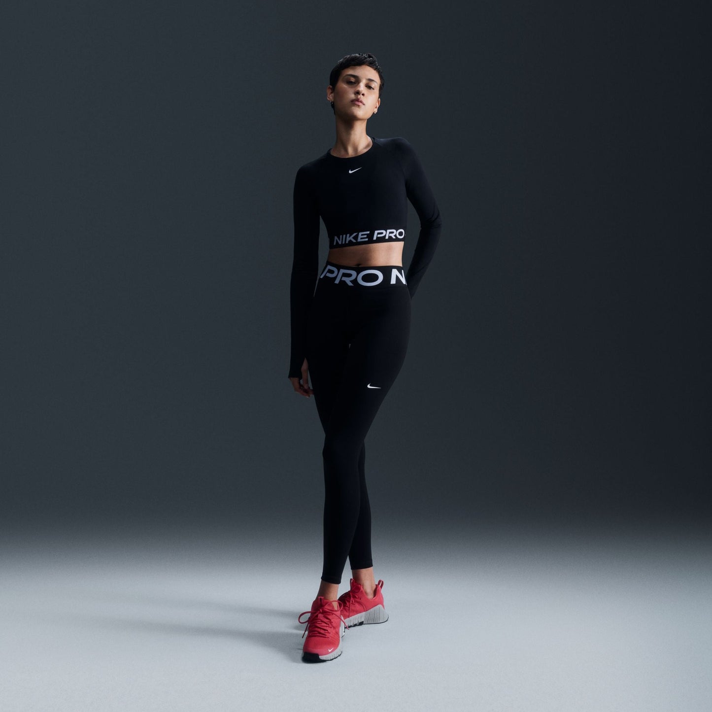 Nike Womens Pro Cropped Long Sleeve - Black White Denim Exchange