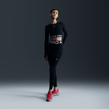 Nike Womens Pro Cropped Long Sleeve - Black White Denim Exchange