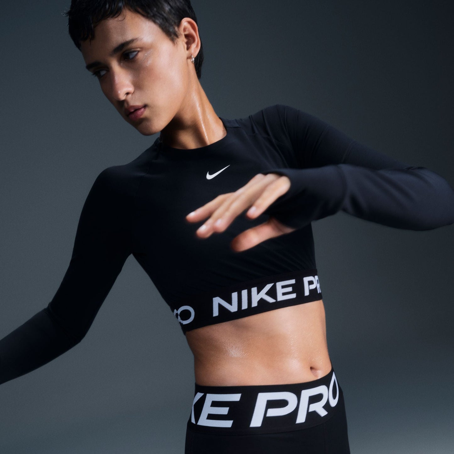 Nike Womens Pro Cropped Long Sleeve - Black White Denim Exchange