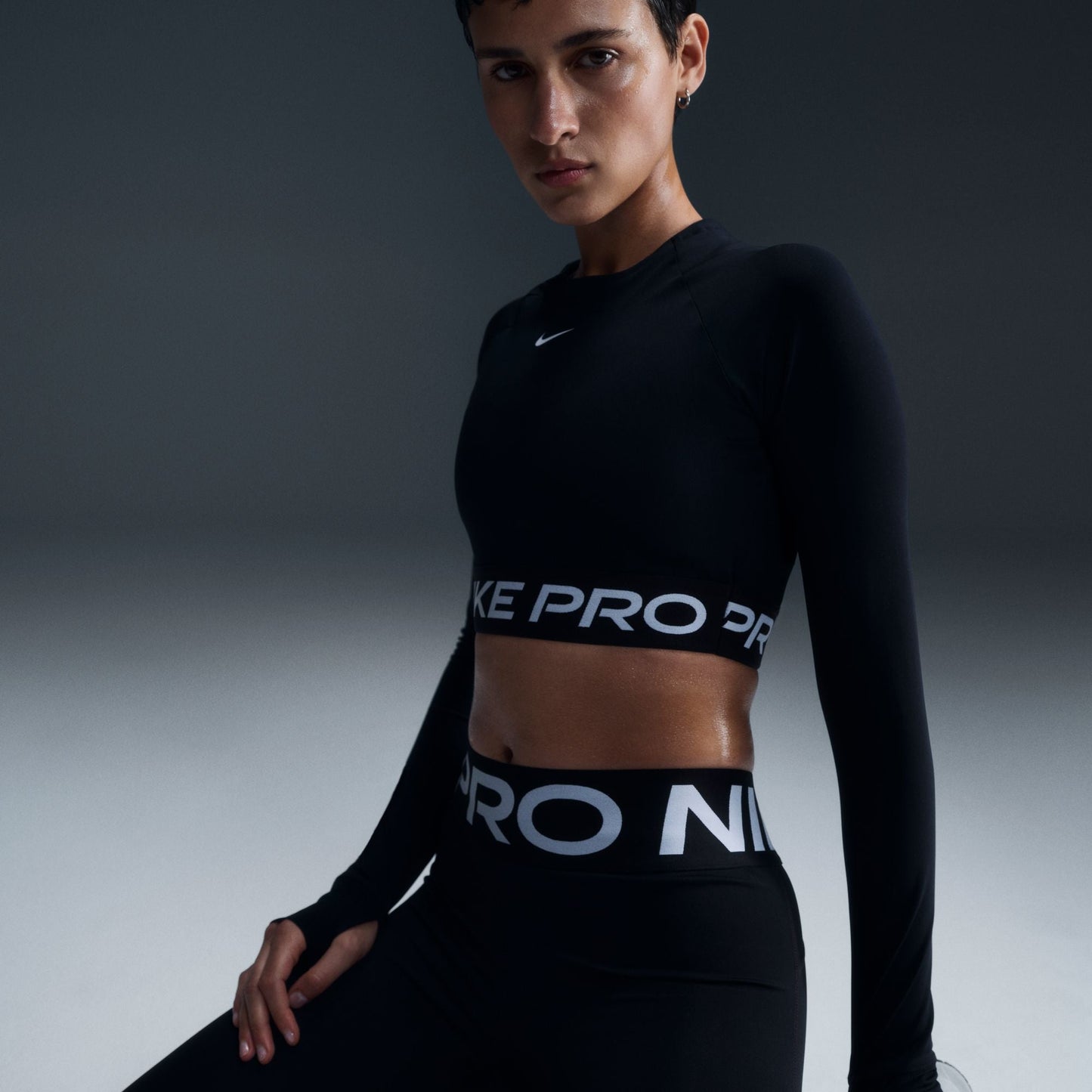 Nike Womens Pro Cropped Long Sleeve - Black White Denim Exchange