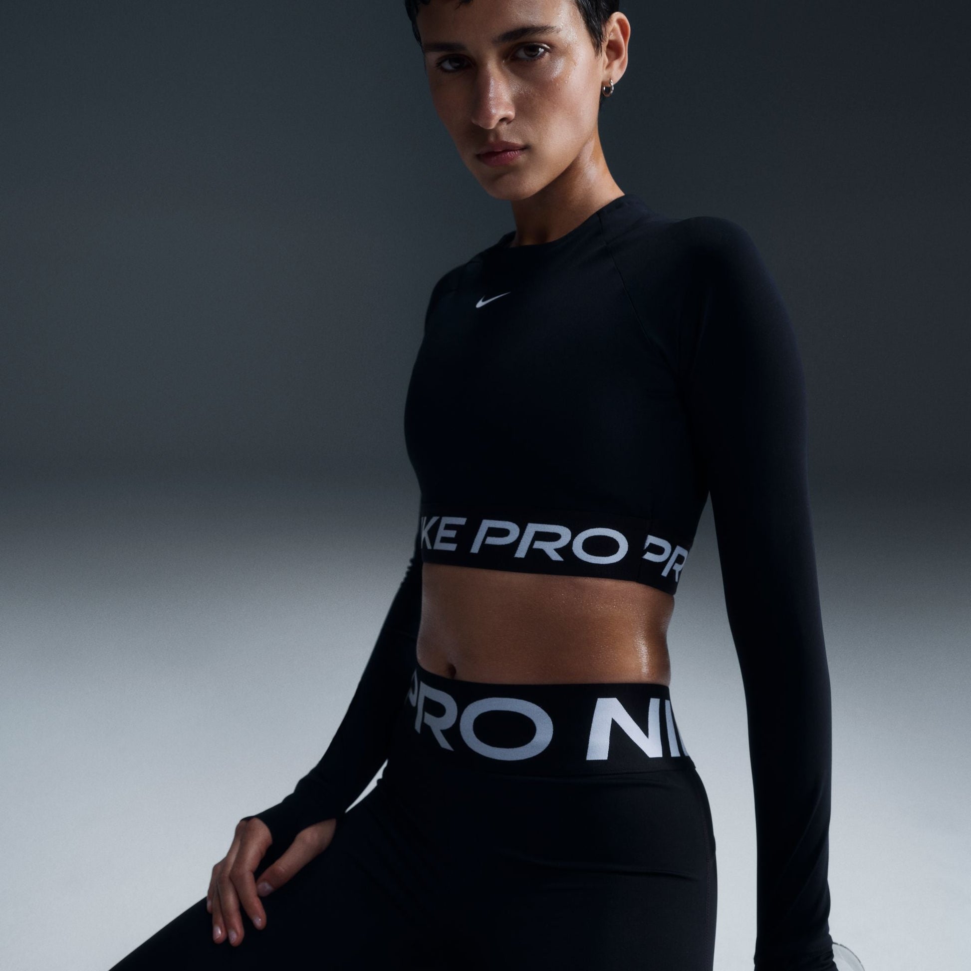 Nike Womens Pro Cropped Long Sleeve - Black White Denim Exchange
