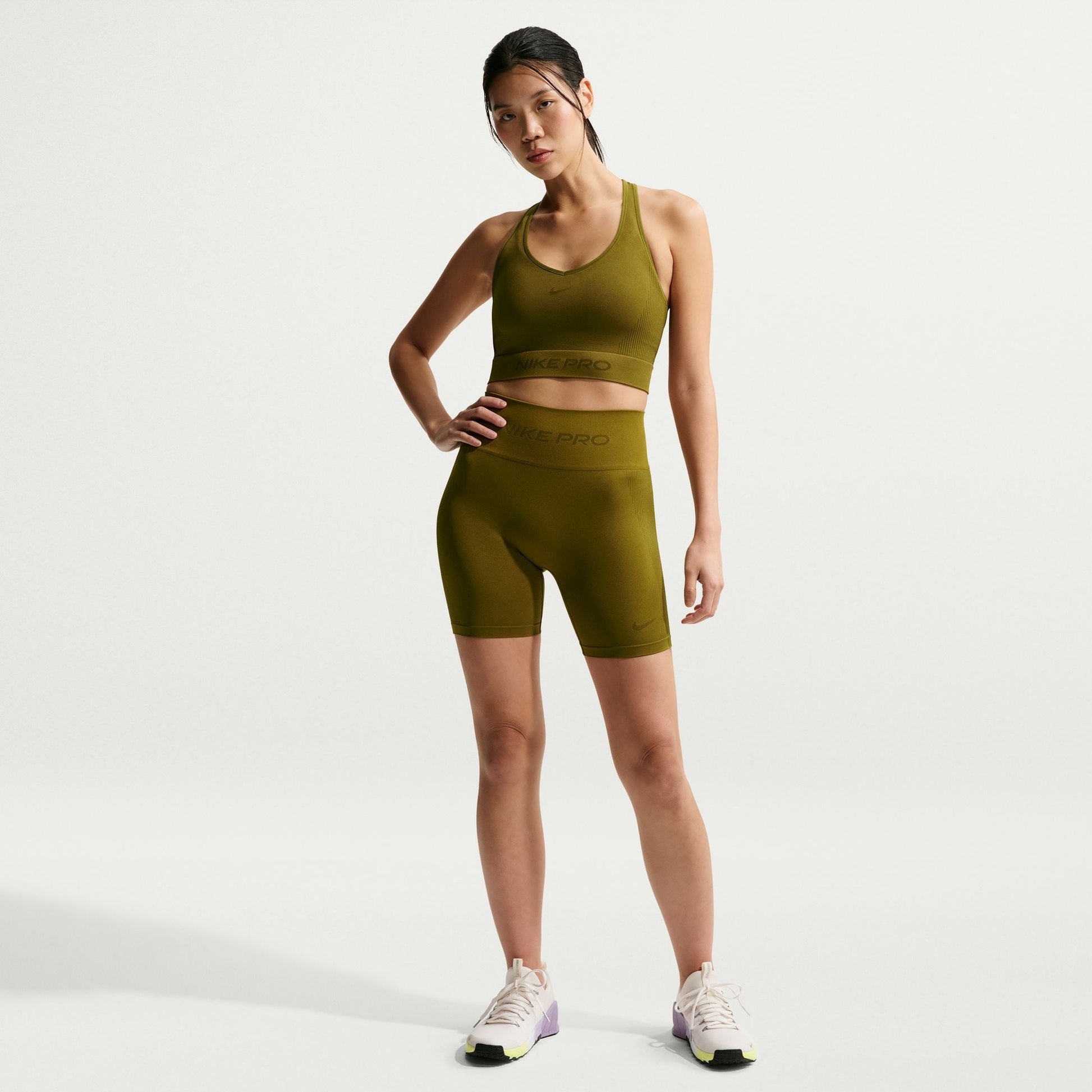 Nike Womens Pro Seamless Cropped Tank Top - Olive Denim Exchange
