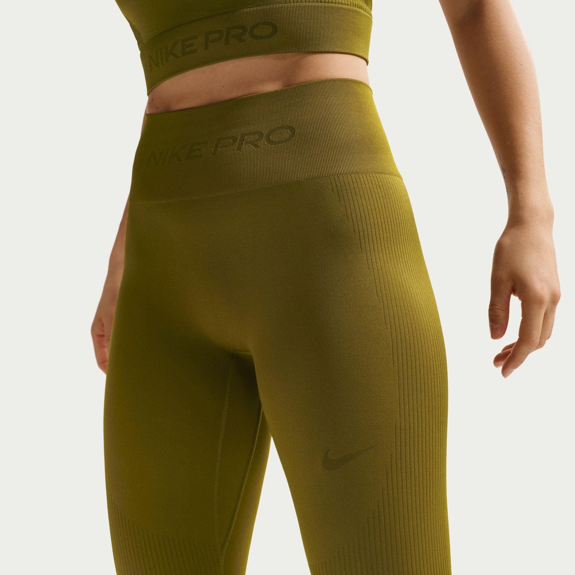 Nike Womens Pro Seamless High-Waisted Leggings - Olive Flak Denim Exchange