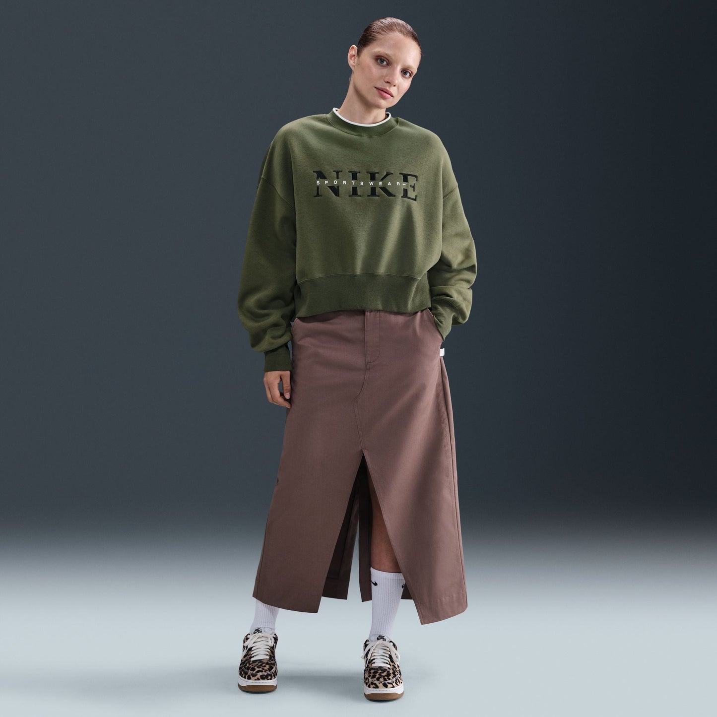 Nike Womens Phoenix Oversized Crewneck - Medium Olive Denim Exchange