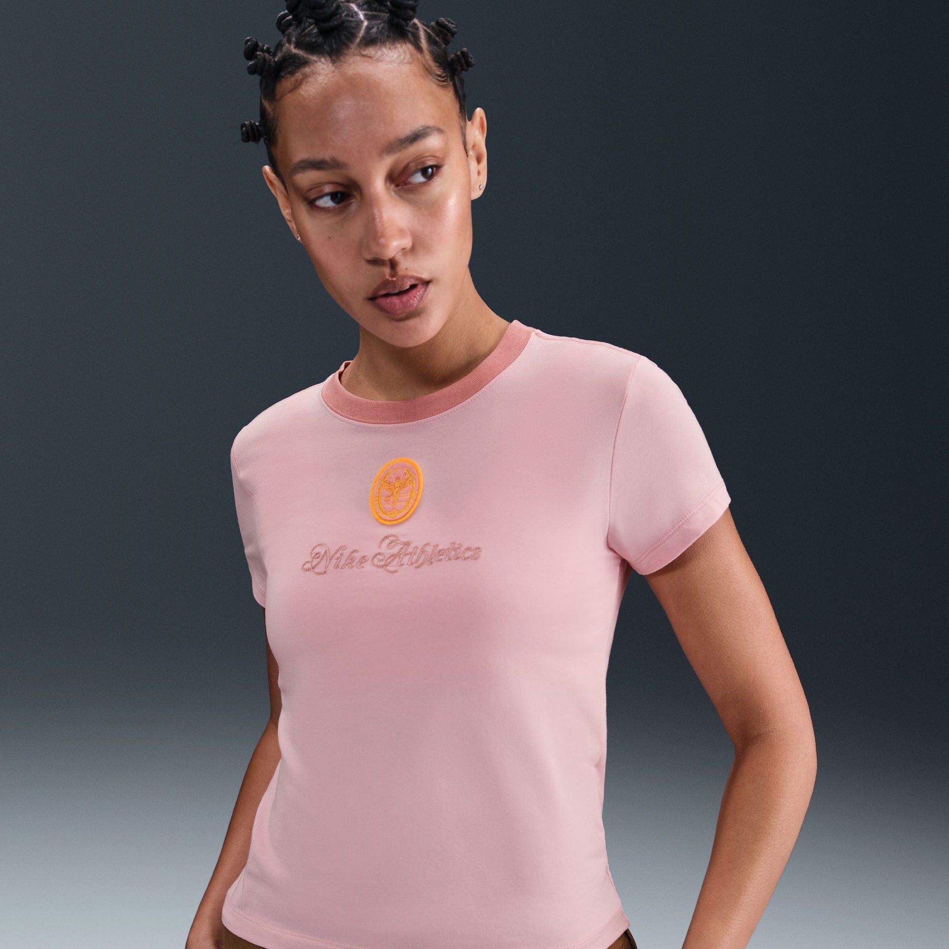 Nike Womens Sportswear Chill Cropped Knit Tee - Pink Glaze Denim Exchange