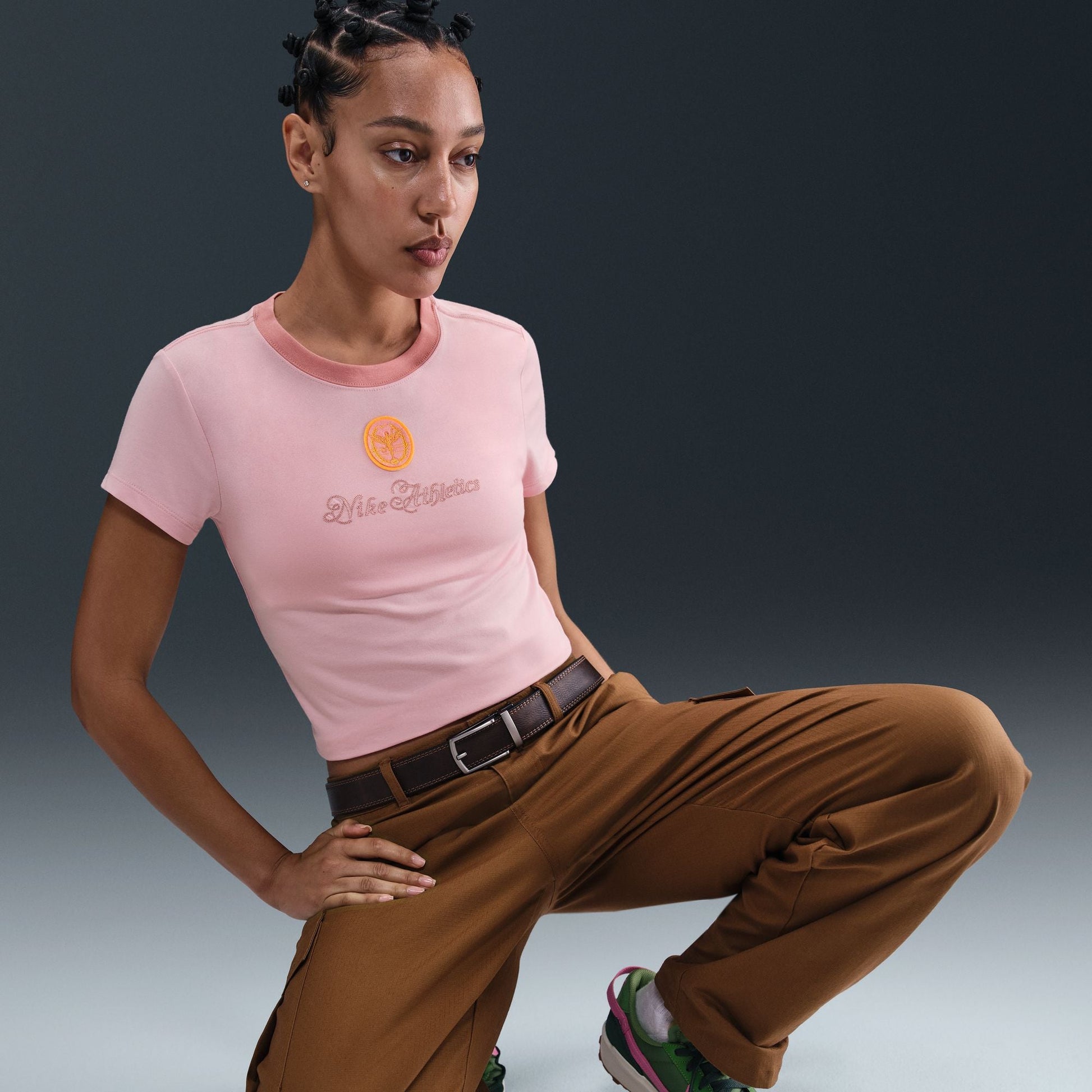 Nike Womens Sportswear Chill Cropped Knit Tee - Pink Glaze Denim Exchange