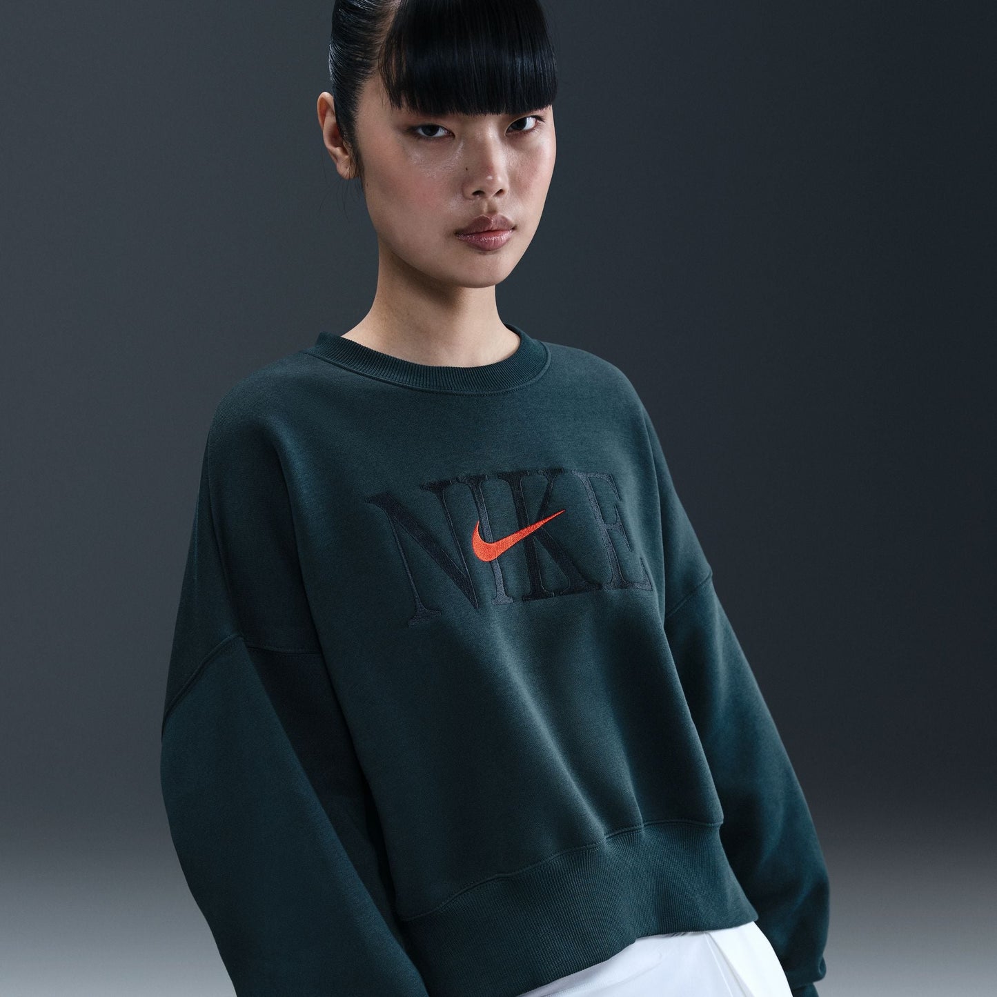 Nike Womens Phoenix Fleece Cropped Crewneck - Armory Navy Denim Exchange