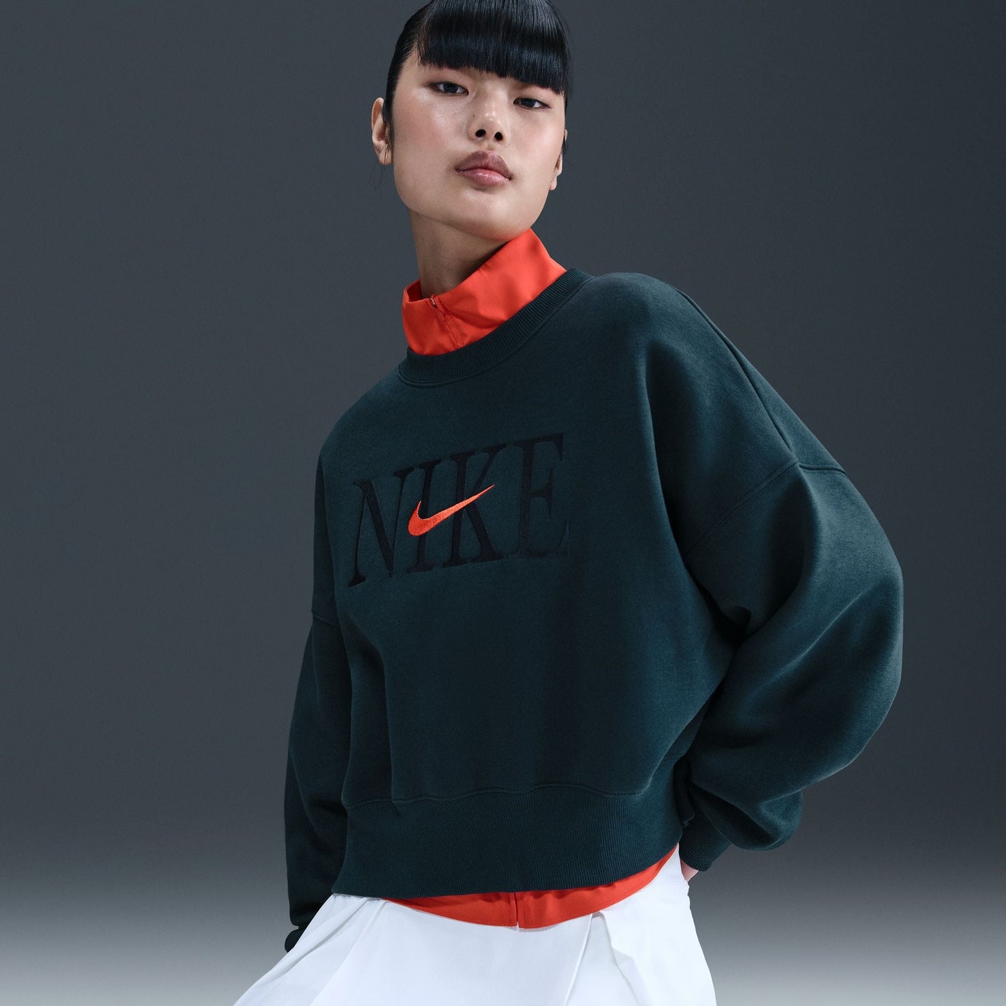 Nike Womens Phoenix Fleece Cropped Crewneck - Armory Navy Denim Exchange