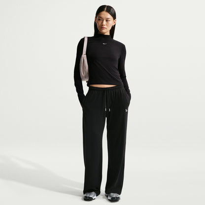 Nike Womens Chill Knit Mid-Rise Lightweight Open-Hem Pants - Black Denim Exchange