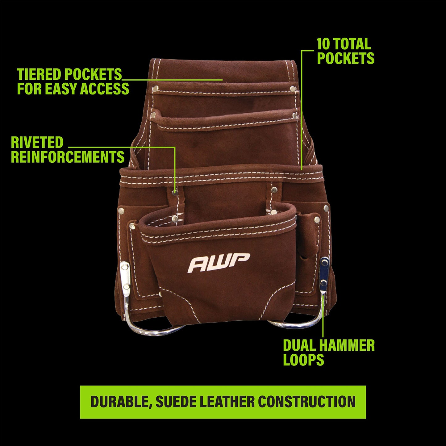 AWP 1LS-688-2 Suede Leather Tool Pouch VM Hardware